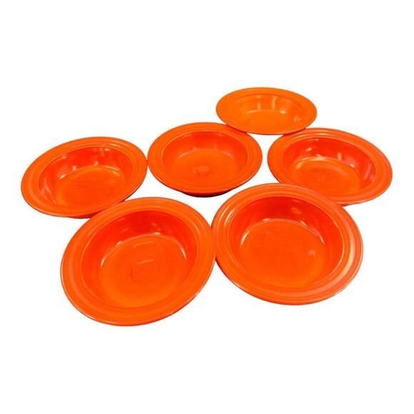 1960s Red Glass Dish Bowl Set 6 Kitchenware Painted Bowls Dishes Unmarked VTG - Picture 11 of 12